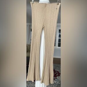 Benetton women’s: high waist solid Ribbed knit Flare pants/ stretch.in Camel